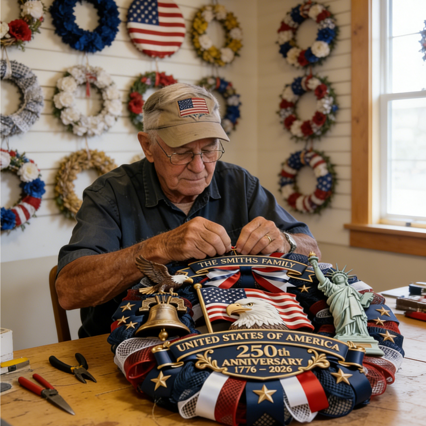 ❤️🇺🇸 Veteran Handmade Patriotic Wood Wreath – 1776–2026 America 250