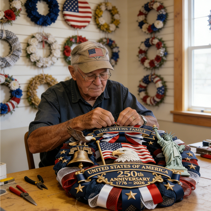 ❤️🇺🇸 Veteran Handmade Patriotic Wood Wreath – 1776–2026 America 250