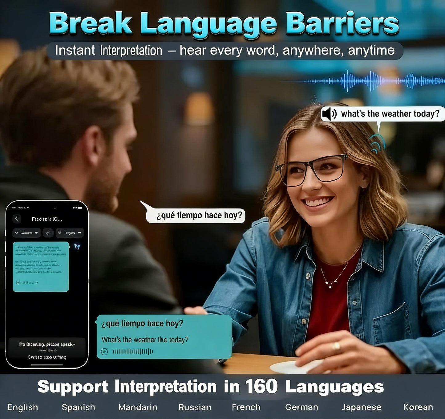50% OFF!!🔥 AI Interpretation Smart Glasses🕶️160-Language Translation, Photochromic Lenses, AI Chat & Hands-Free Audio