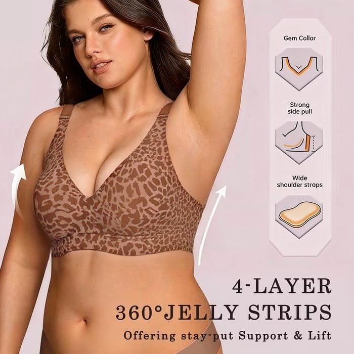 🏆LAST DAY SALE 49% OFF 🔥Super Firming Leopard Print Jelly Bra | Women Wirefree Bras 👍No More Sagging Breasts